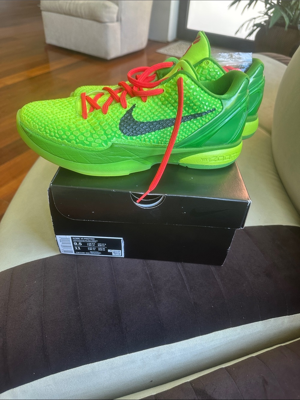 Nike men’s Neon Green Basketball Sneakers with Red Laces